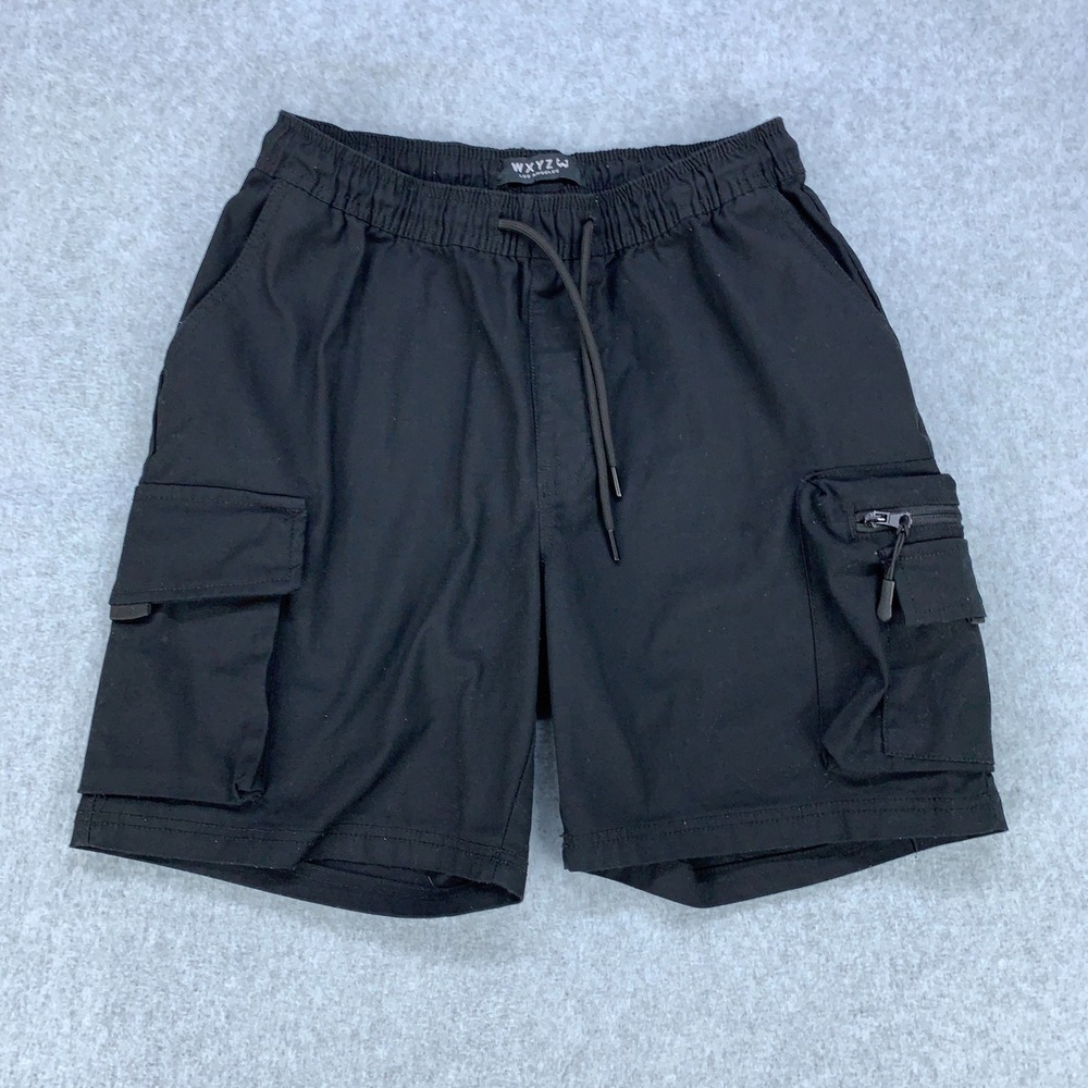 WXYZ Cargo Shorts Mens Medium Black Elastic Drawstring Utility Twill Pocket